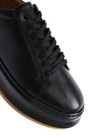 Erkek Siyah Bağcıklı Kalın Tabanlı Deri Sneaker | Derimod