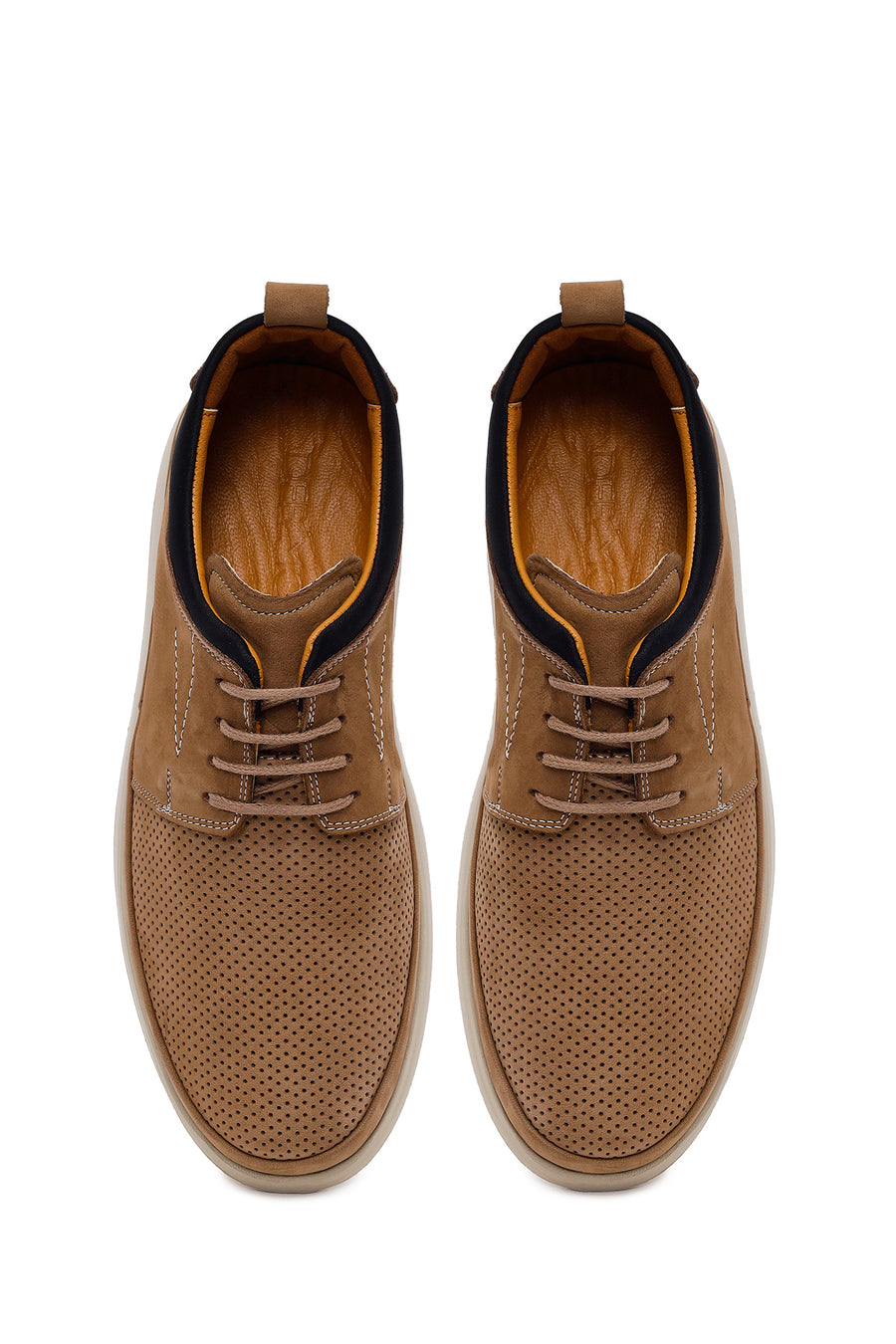 Men's Beige Lace-Up Chunky Sole Nubuck Leather Casual Shoes
