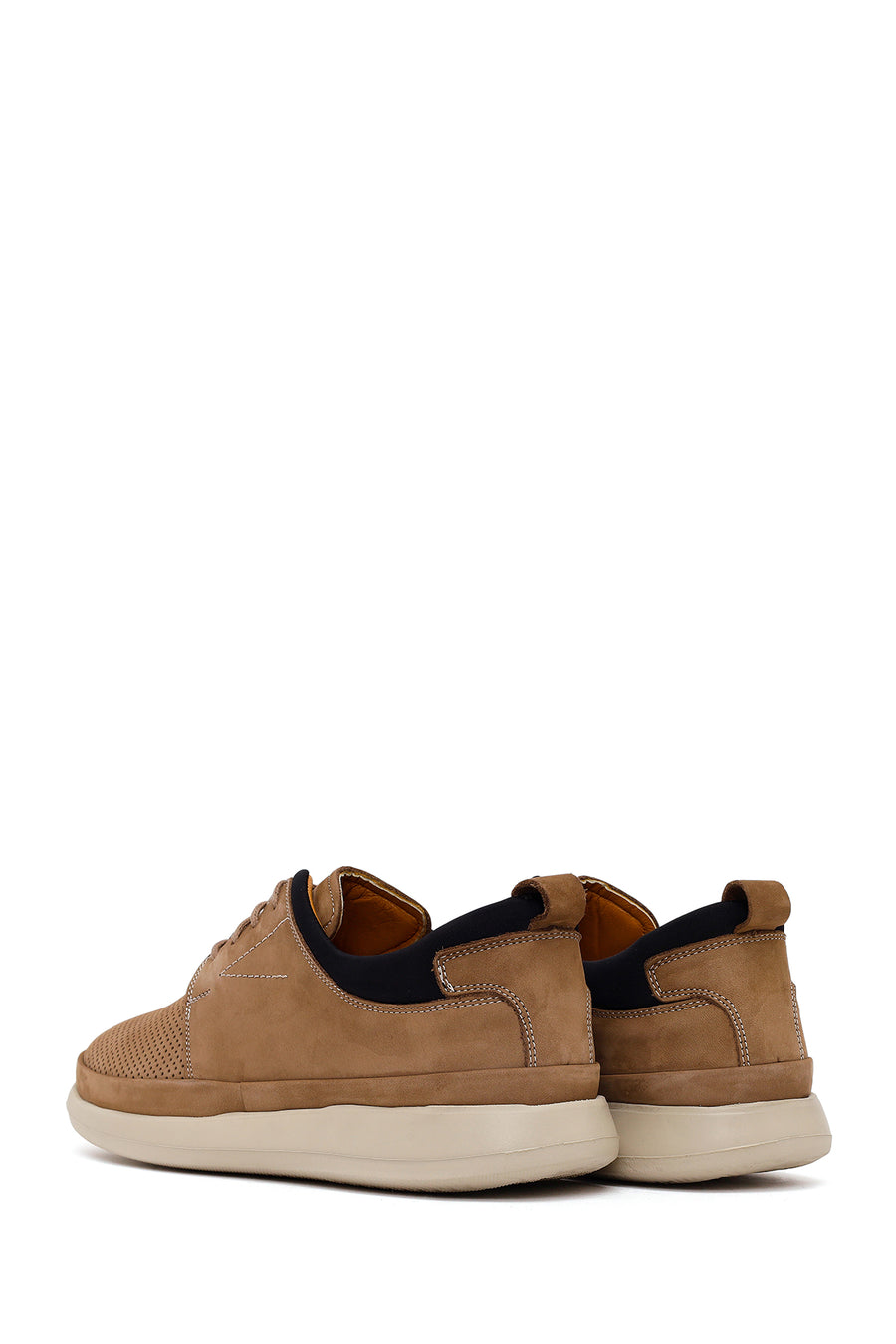 Men's Beige Lace-Up Chunky Sole Nubuck Leather Casual Shoes