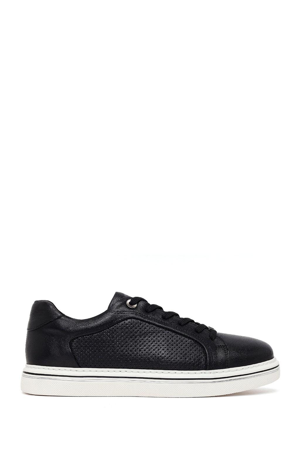 Erkek Siyah Bağcıklı Deri Sneaker