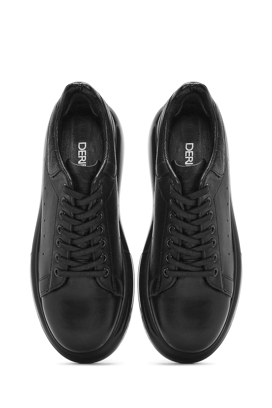 Erkek Siyah Bağcıklı Kalın Tabanlı Deri Sneaker