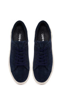 Erkek Lacivert Bağcıklı Kalın Tabanlı Süet Deri Sneaker | Derimod