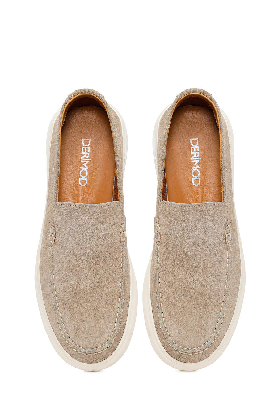 Male Beige Thick-Soled Suede Leather Loafer