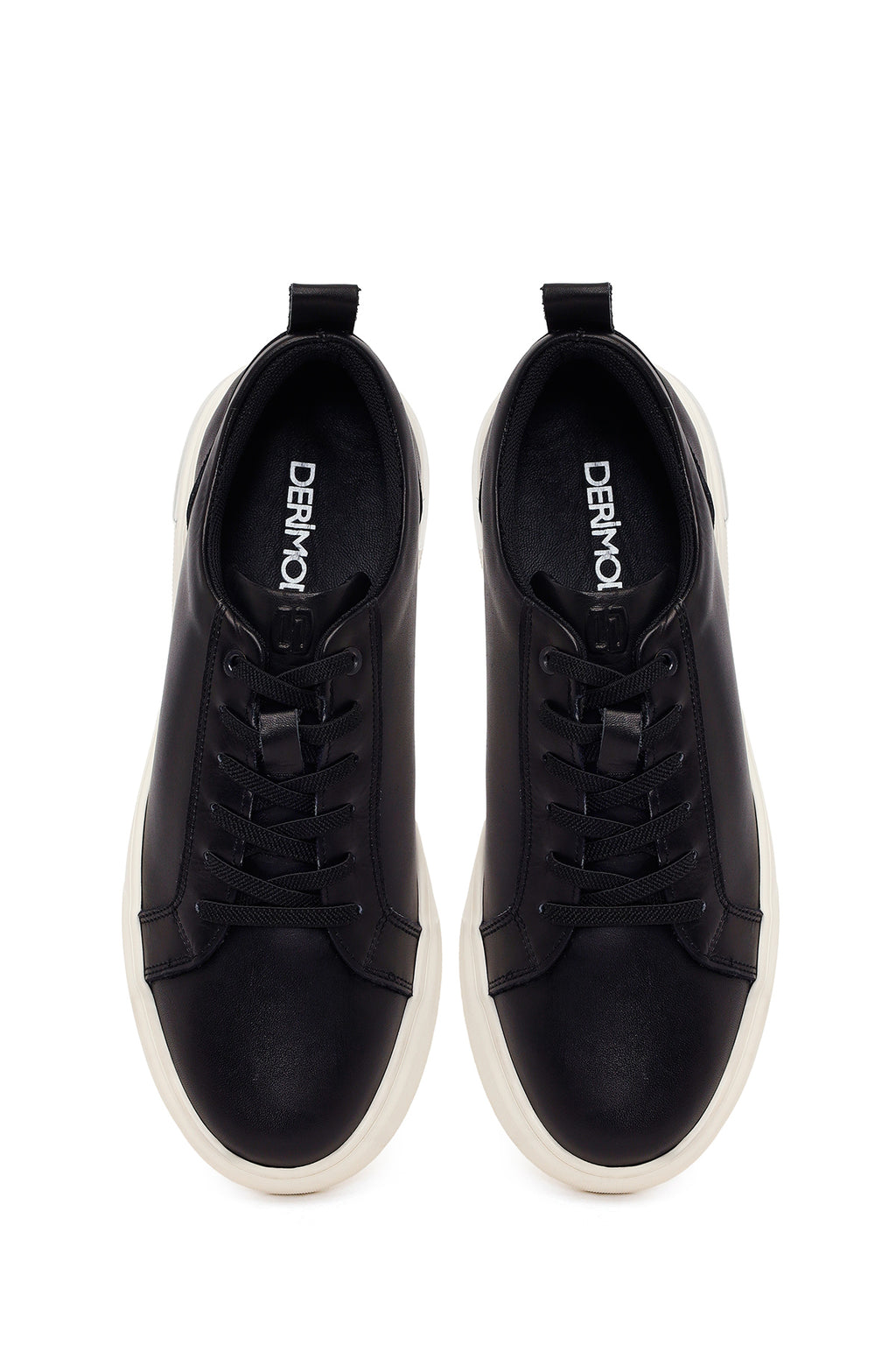Erkek Siyah Bağcıklı Kalın Tabanlı Deri Sneaker