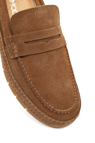 Erkek Taba Kalın Tabanlı Süet Deri Loafer