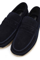 Men's Navy Blue Chunky Suede Leather Loafers | Derimod