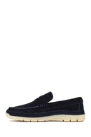 Men's Navy Blue Chunky Suede Leather Loafers | Derimod