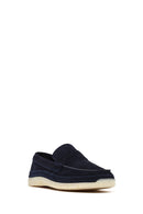 Men's Navy Blue Chunky Suede Leather Loafers | Derimod