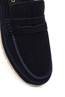 Men's Navy Blue Chunky Suede Leather Loafers | Derimod
