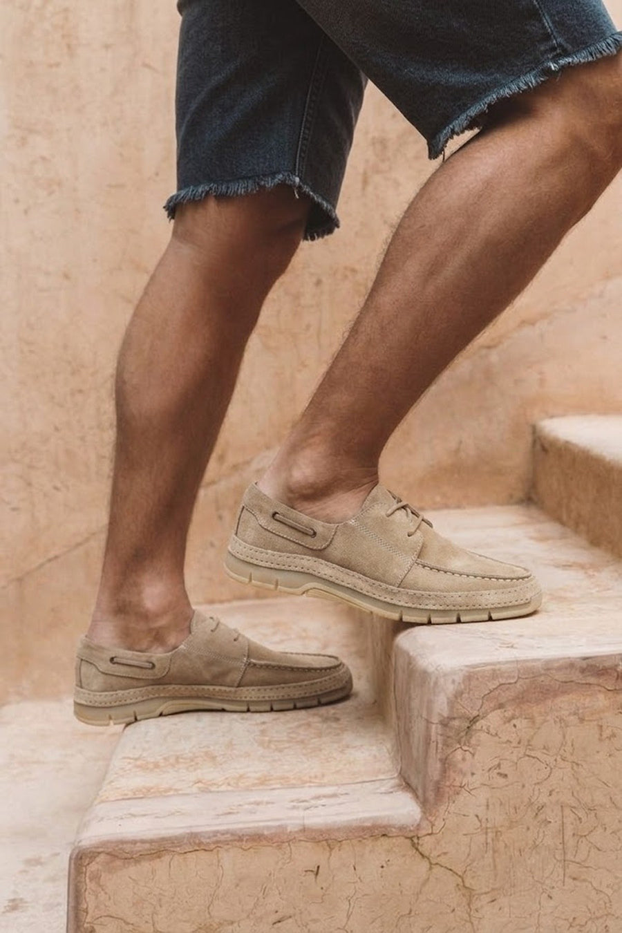 Men's Beige Lace-up Suede Leather Casual Shoes