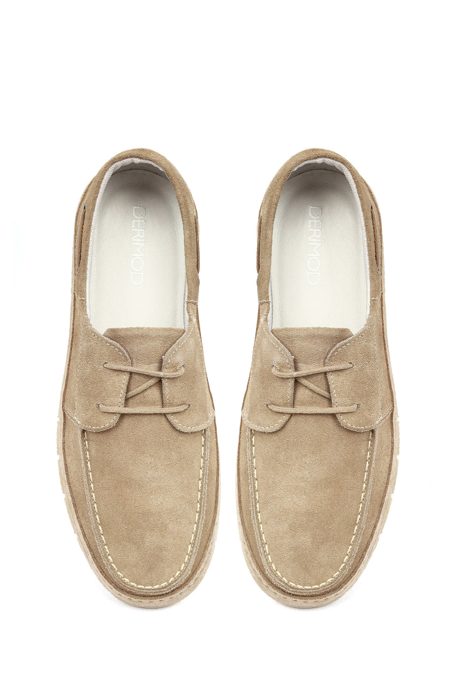 Men's Beige Lace-up Suede Leather Casual Shoes