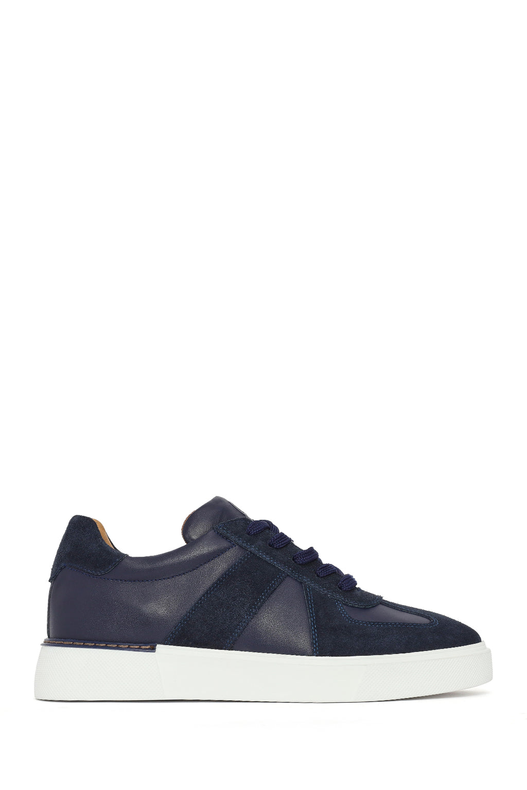 Erkek Lacivert Bağcıklı Deri Sneaker