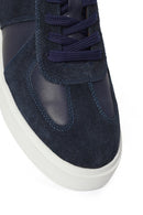 Erkek Lacivert Bağcıklı Deri Sneaker | Derimod