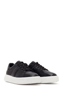 Erkek Siyah Bağcıklı Kalın Tabanlı Deri Sneaker | Derimod