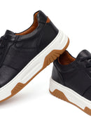 Erkek Siyah Kalın Tabanlı Bağcıklı Deri Sneaker | Derimod