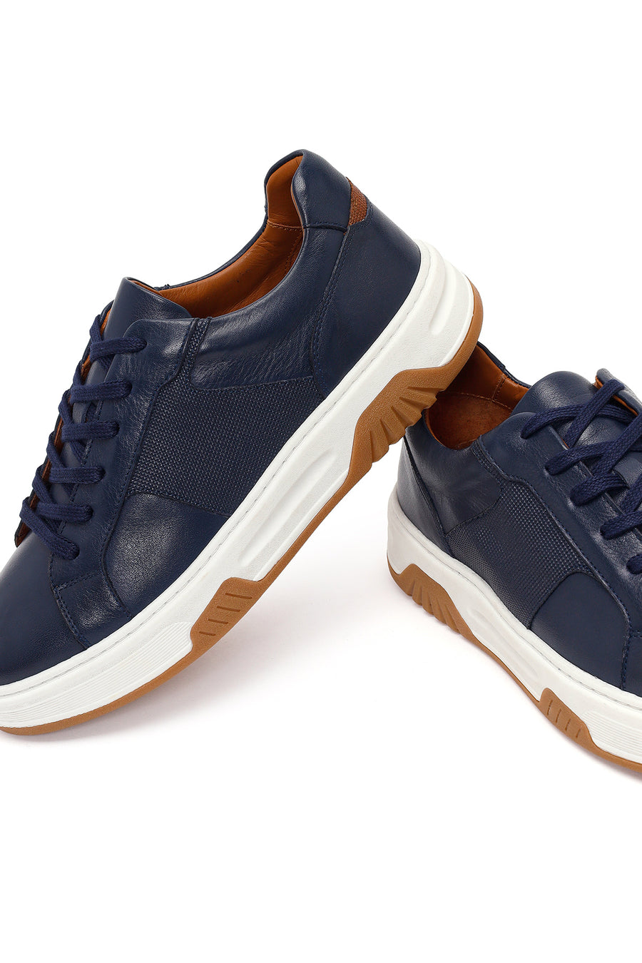 Erkek Lacivert Kalın Tabanlı Bağcıklı Deri Sneaker