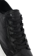 Erkek Siyah Bağcıklı Kalın Tabanlı Baskılı Deri Sneaker | Derimod