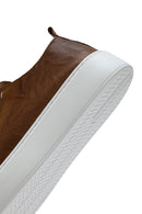 Erkek Taba Bağcıklı Kalın Tabanlı Baskılı Deri Sneaker | Derimod