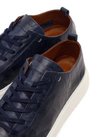 Erkek Lacivert Bağcıklı Kalın Tabanlı Baskılı Deri Sneaker | Derimod