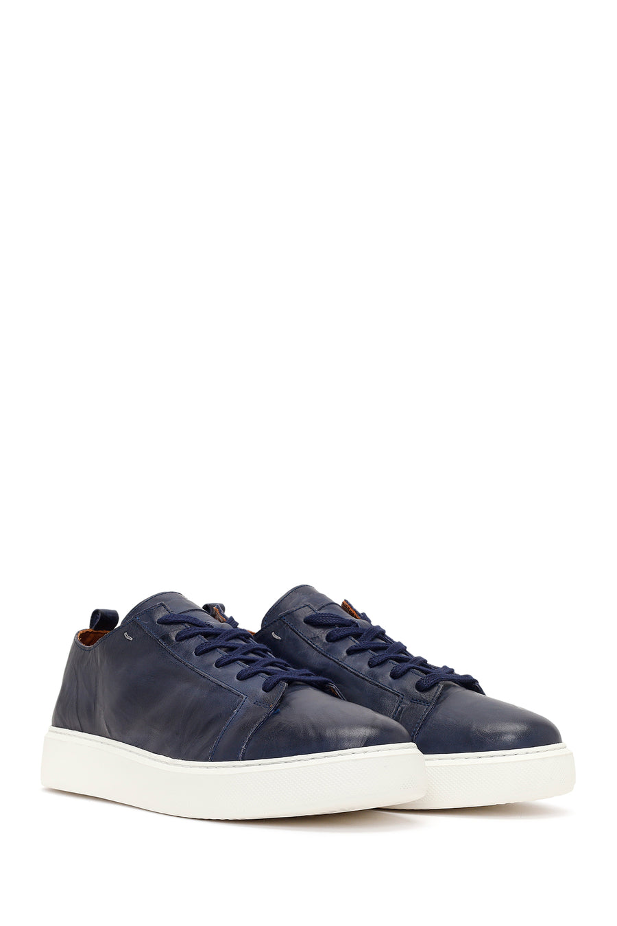 Men's Navy Blue Lace-Up Chunky Sole Printed Leather Sneaker