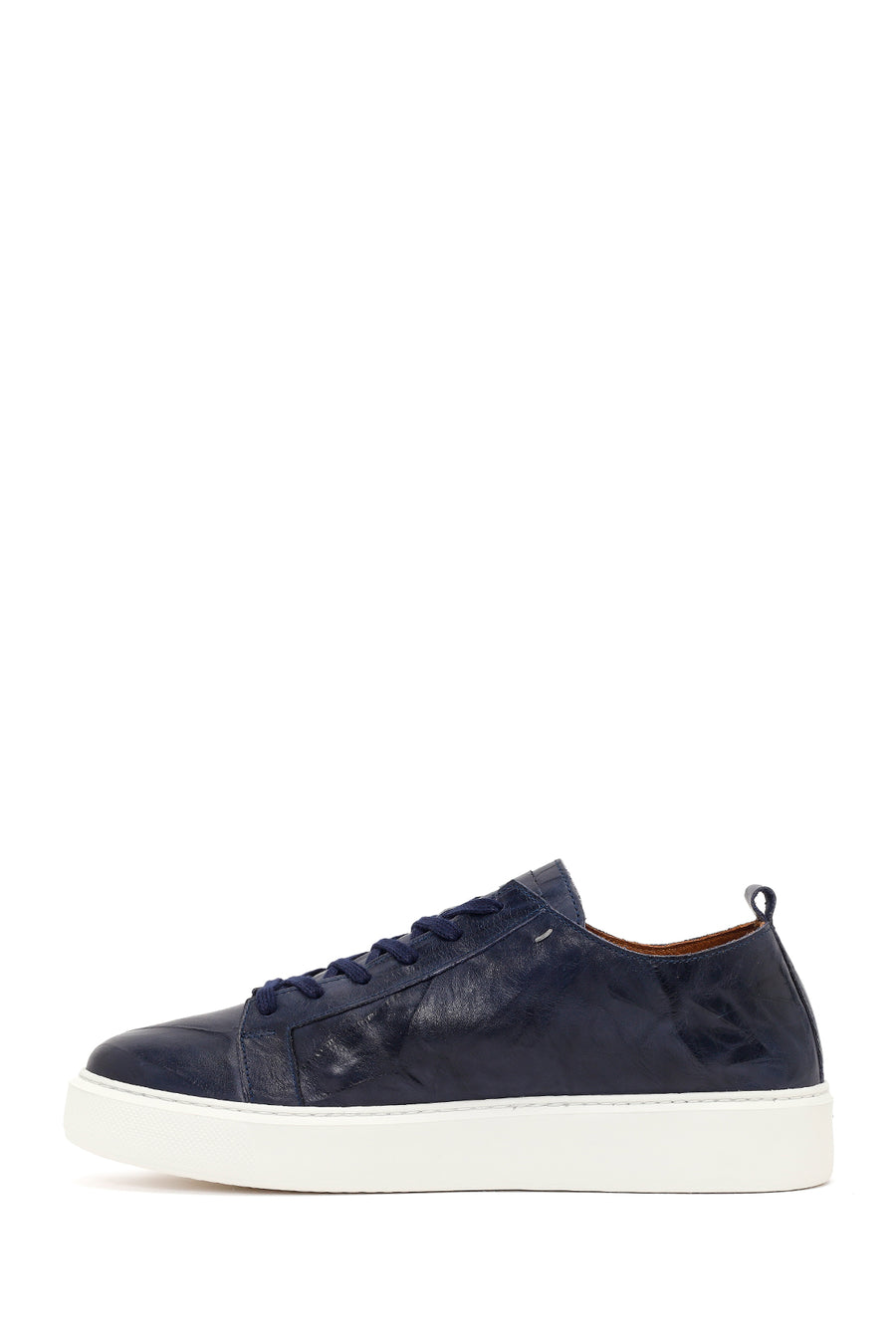 Men's Navy Blue Lace-Up Chunky Sole Printed Leather Sneaker