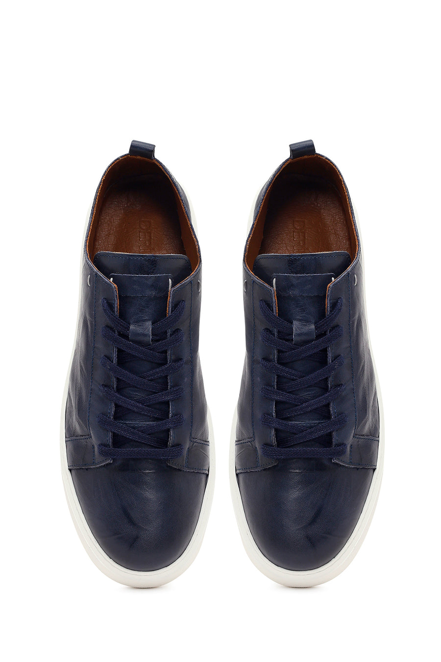 Men's Navy Blue Lace-Up Chunky Sole Printed Leather Sneaker
