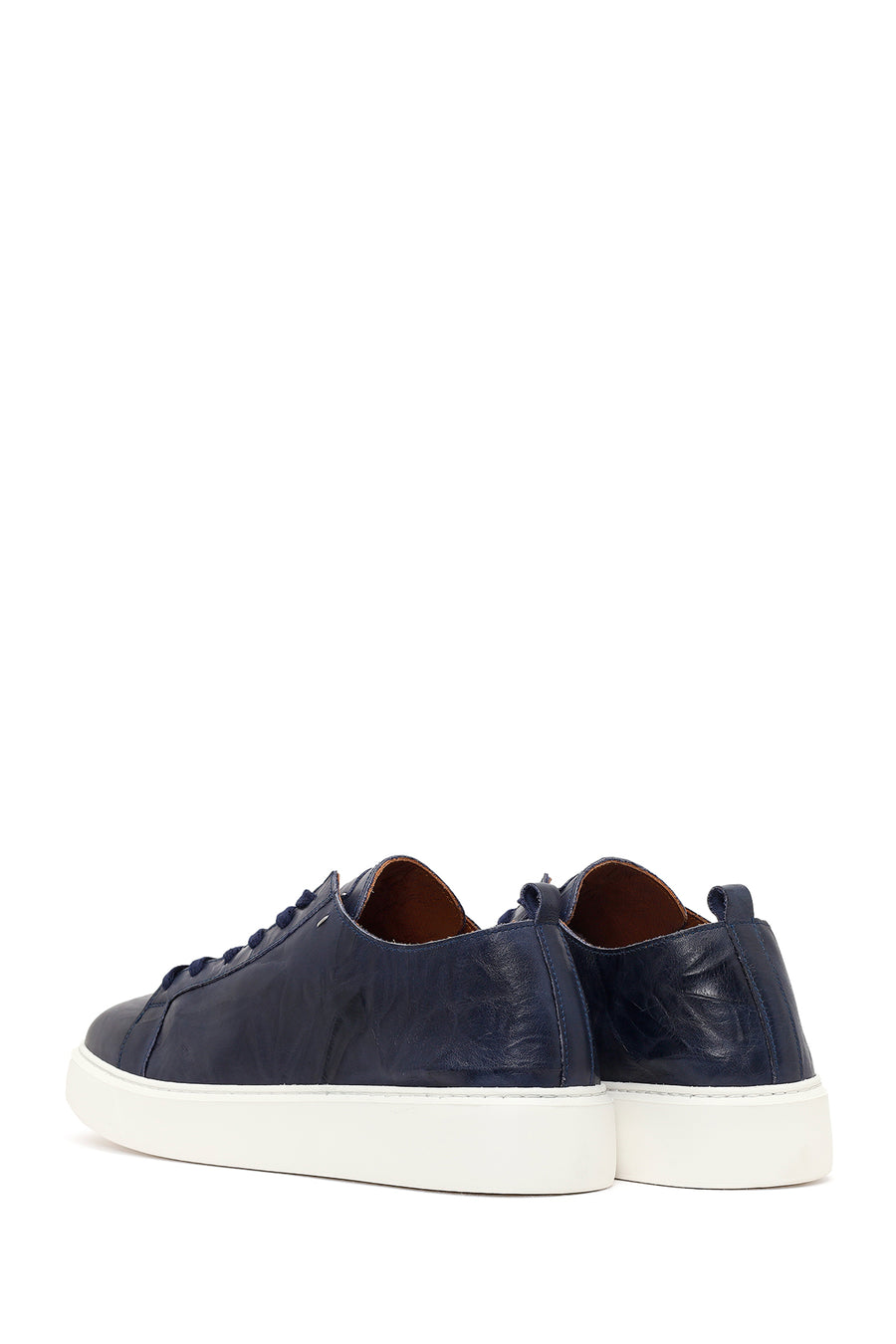 Men's Navy Blue Lace-Up Chunky Sole Printed Leather Sneaker