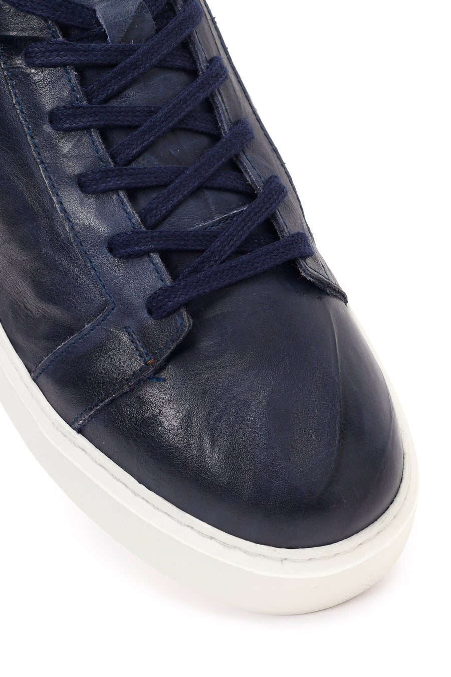 Men's Navy Blue Lace-Up Chunky Sole Printed Leather Sneaker