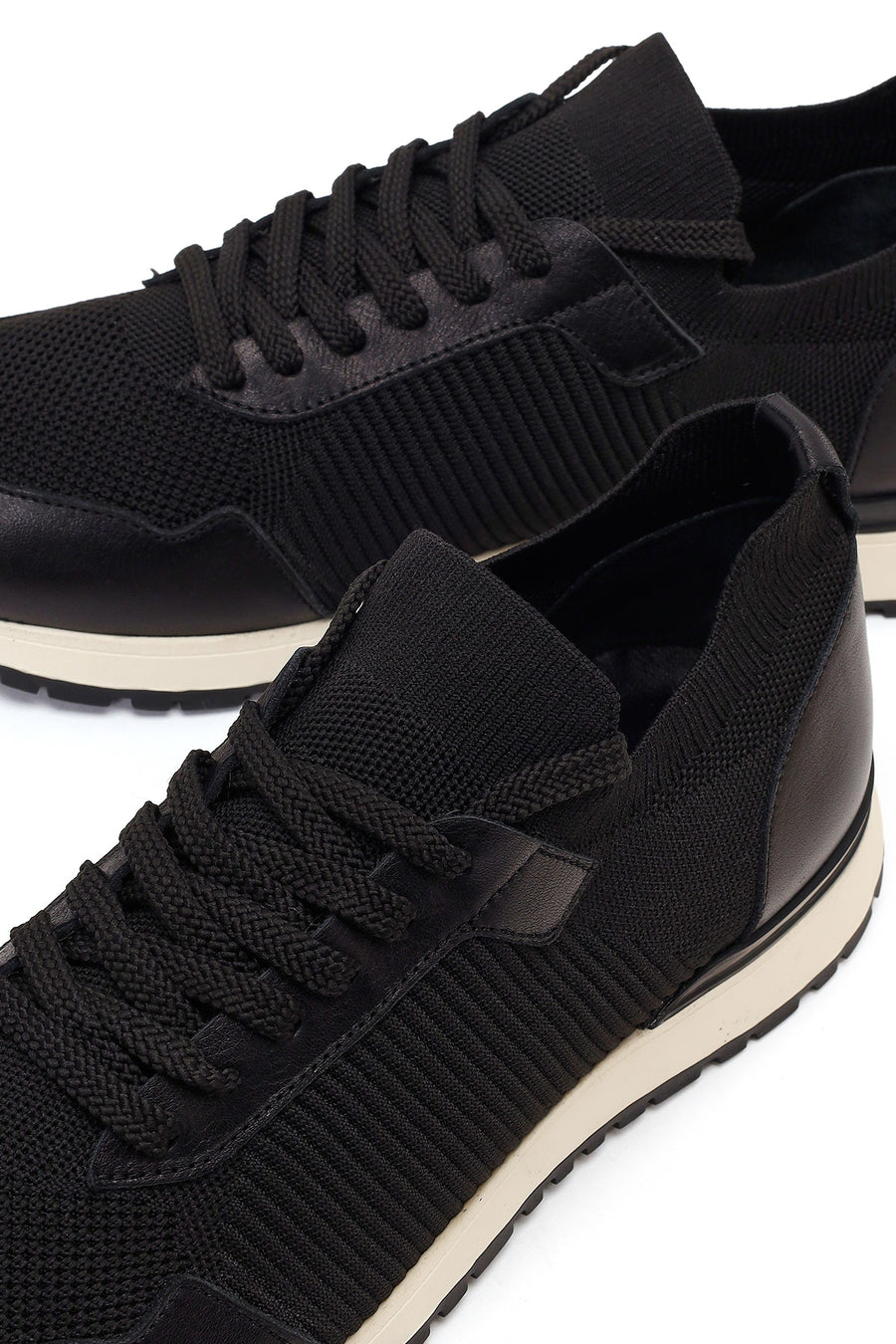 Men's Black Lace-Up Fabric Sneakers