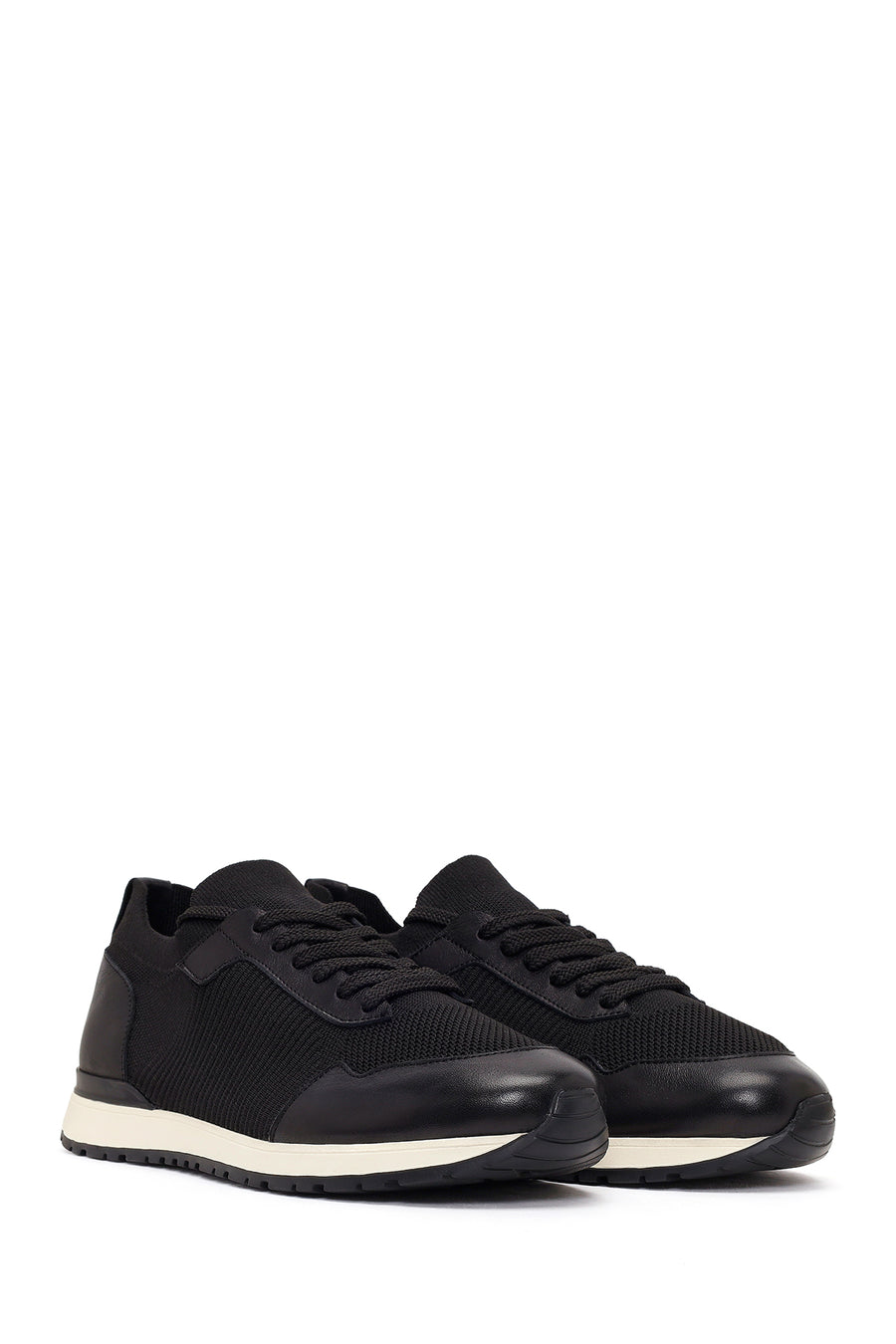 Men's Black Lace-Up Fabric Sneakers