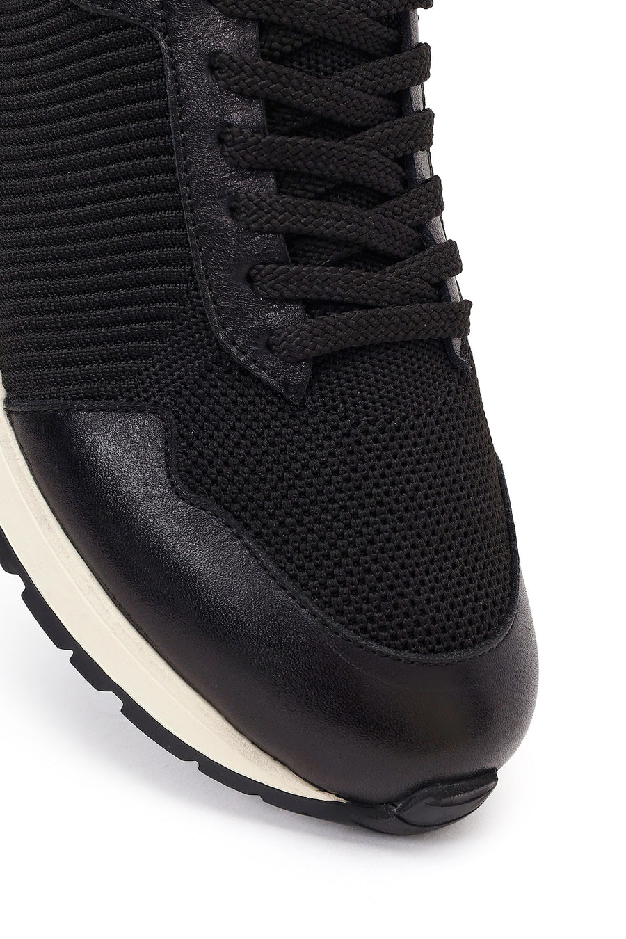 Men's Black Lace-Up Fabric Sneakers