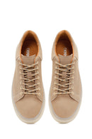 Erkek Bej Bağcıklı Kalın Tabanlı Süet Deri Sneaker | Derimod