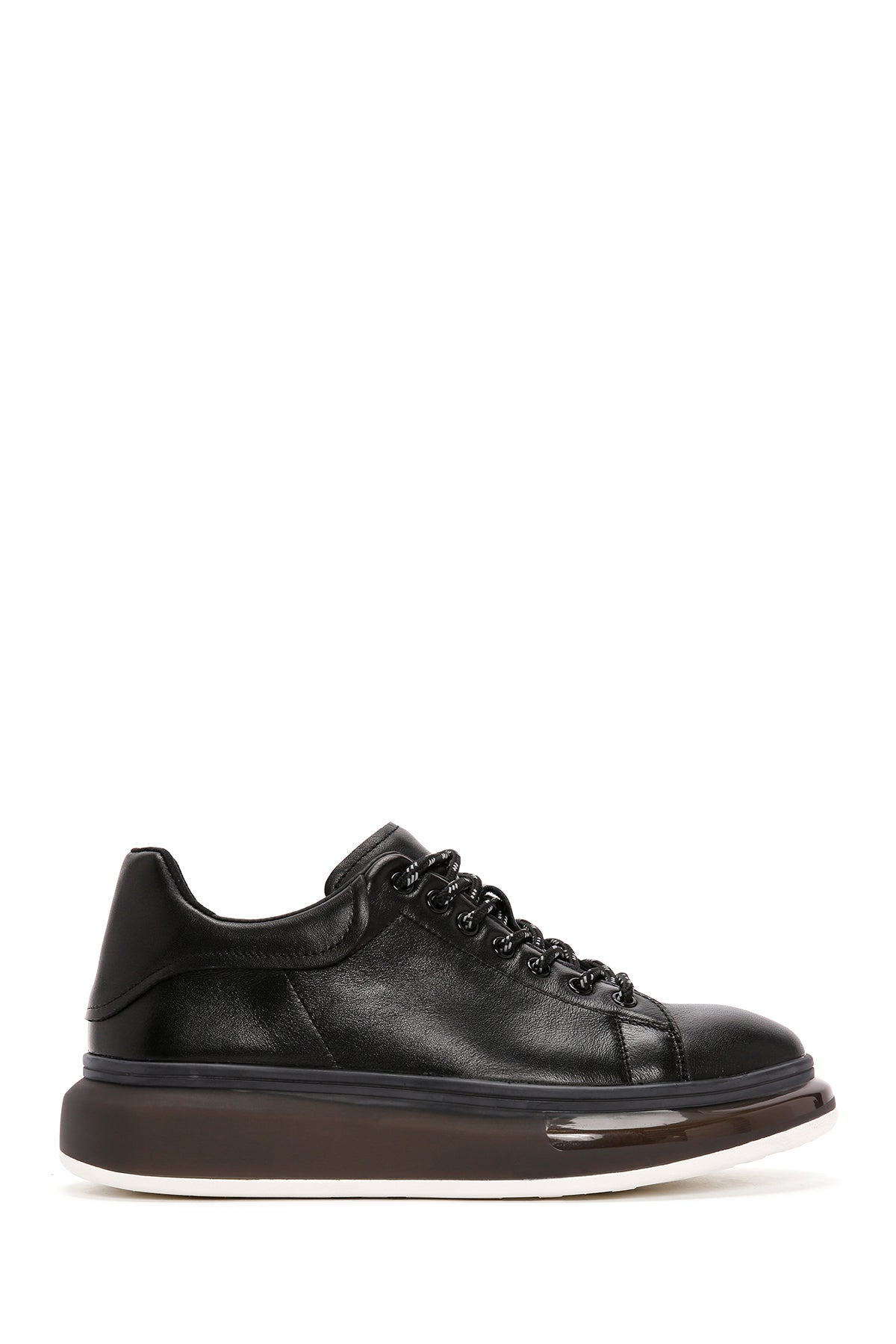 Men's Black Lace-up Thick-Sole Leather Sneaker 26SFD690718 | Derimod