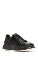 Men's Black Lace-up Thick-Sole Leather Sneaker | Derimod