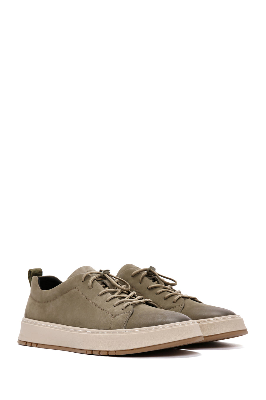 Men's Khaki Lace-Up Nubuck Leather Sneaker