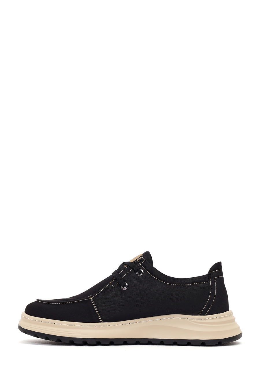 Derimod Zero Male Black Lace-Up Thick-Soled Fabric Casual Shoes