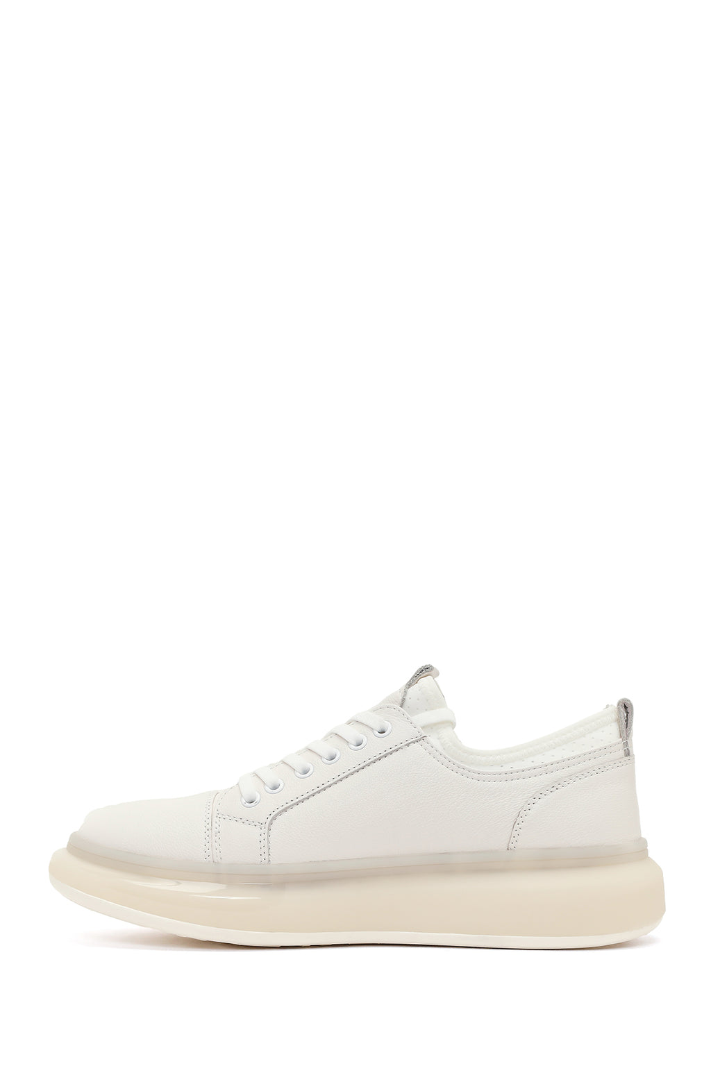 Erkek Beyaz Bağcıklı Kalın Tabanlı Deri Sneaker