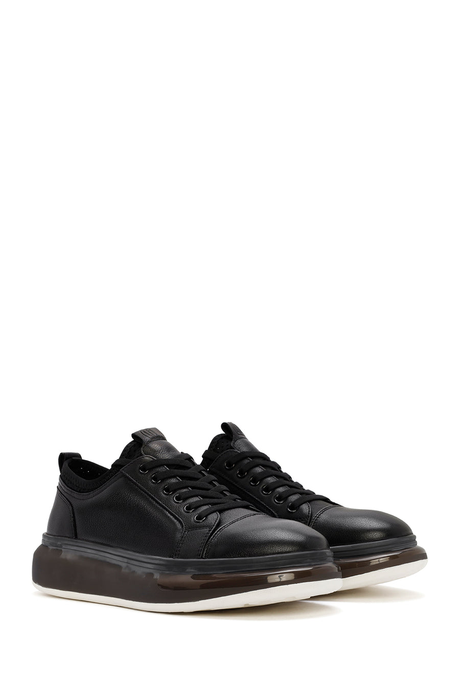 Men's Black Lace-up Thick-Sole Leather Sneaker