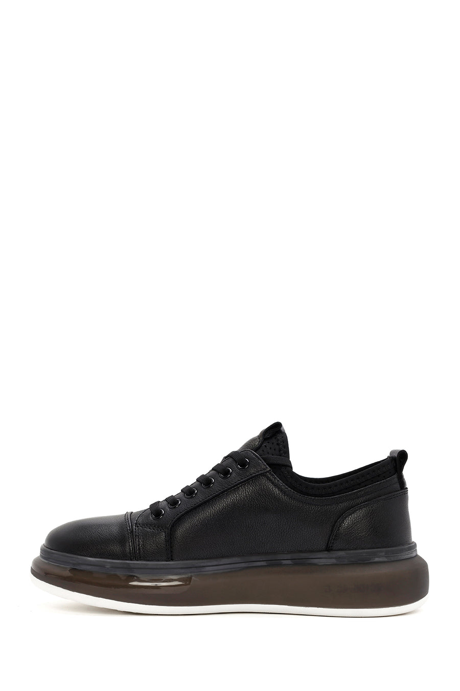 Men's Black Lace-up Thick-Sole Leather Sneaker