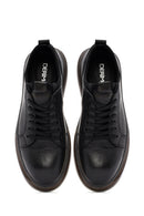 Erkek Siyah Bağcıklı Kalın Tabanlı Deri Sneaker | Derimod