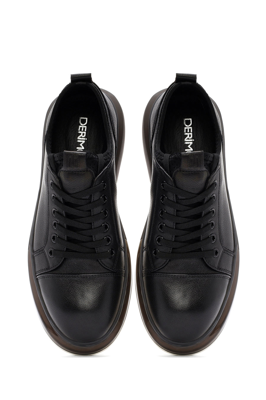 Men's Black Lace-up Thick-Sole Leather Sneaker