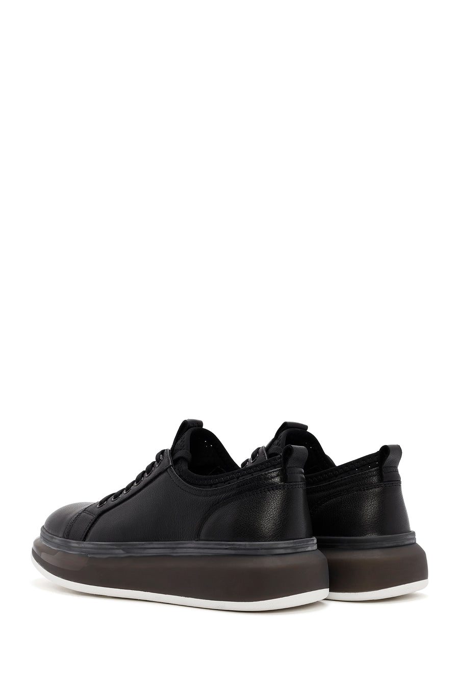 Men's Black Lace-up Thick-Sole Leather Sneaker
