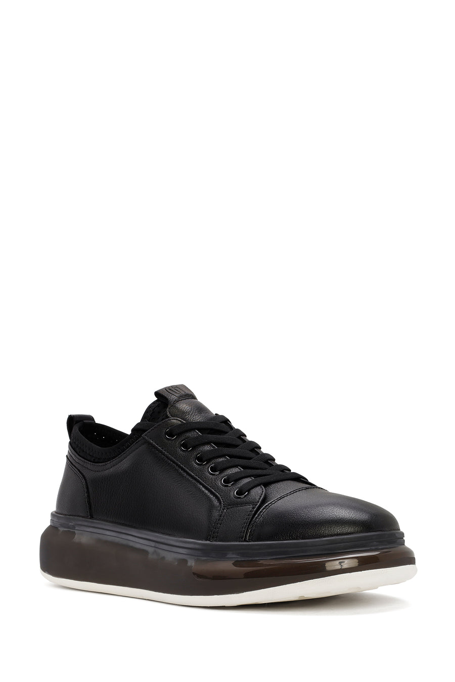 Men's Black Lace-up Thick-Sole Leather Sneaker