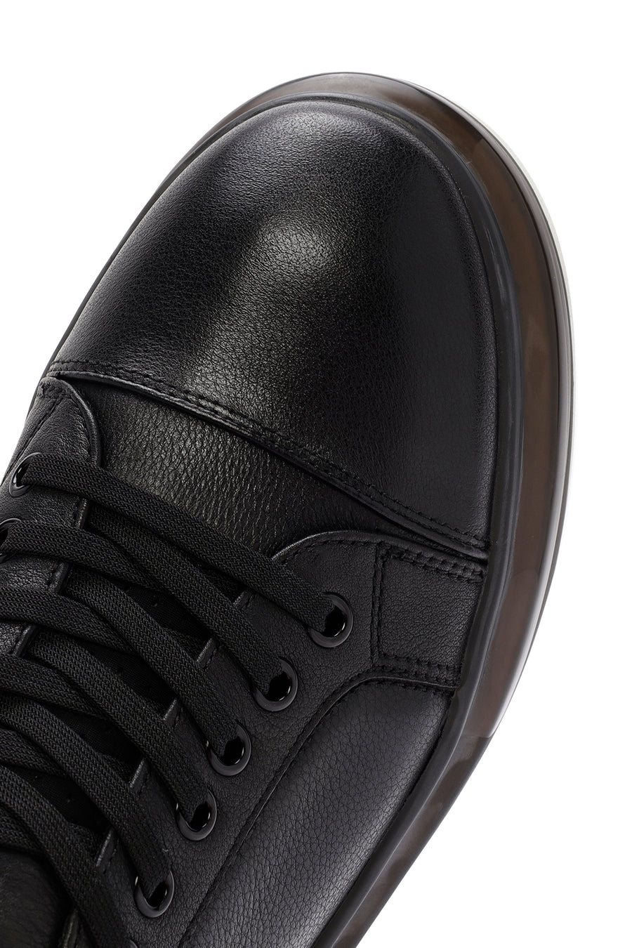 Men's Black Lace-up Thick-Sole Leather Sneaker