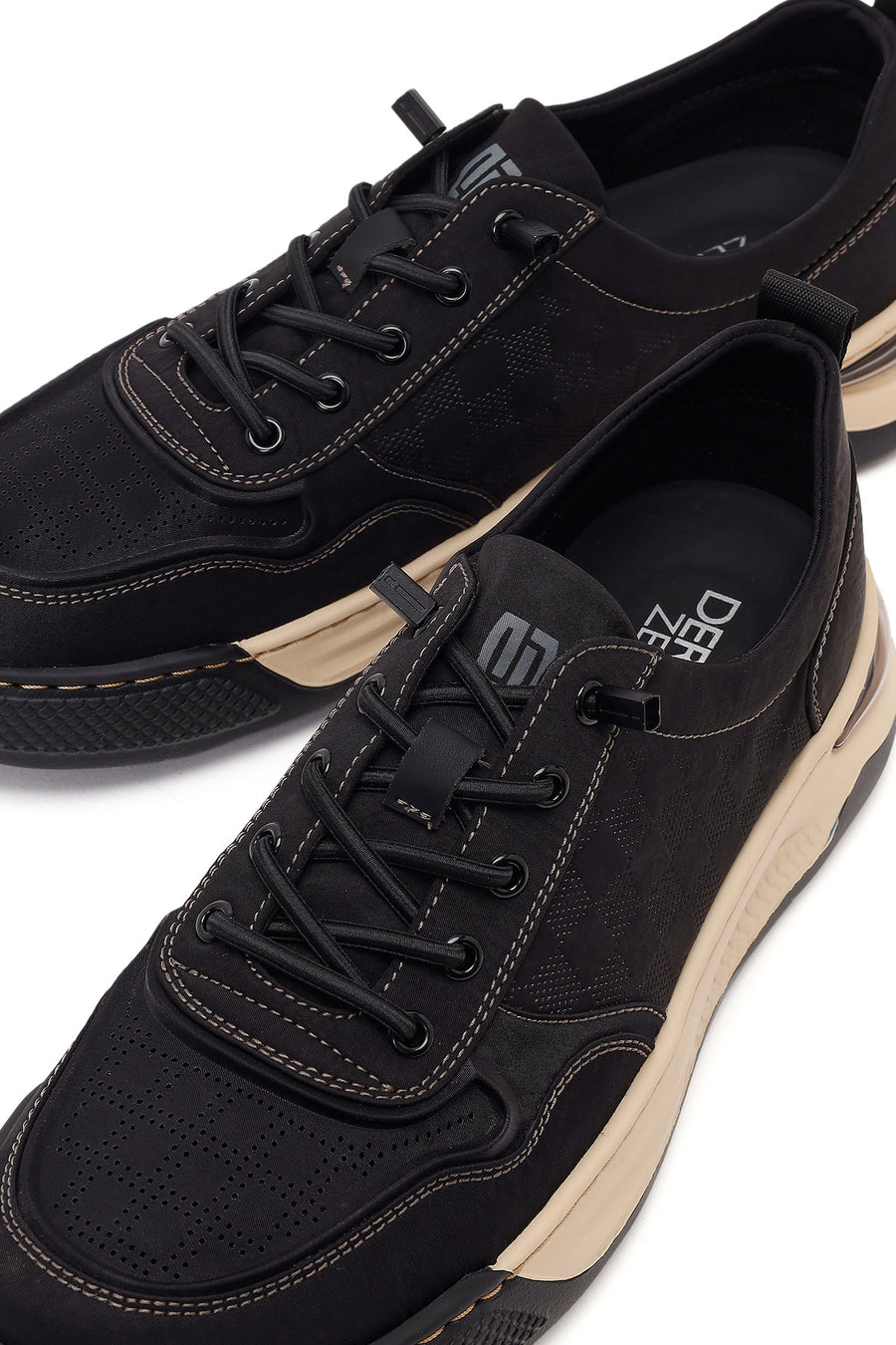 Derimod Zero Male Black Lace-Up Thick-Soled Fabric Sneakers