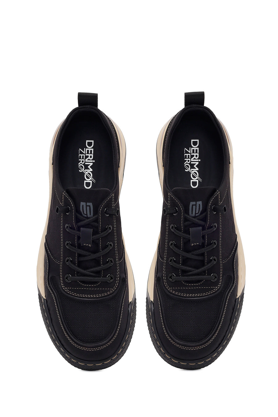 Derimod Zero Male Black Lace-Up Thick-Soled Fabric Sneakers