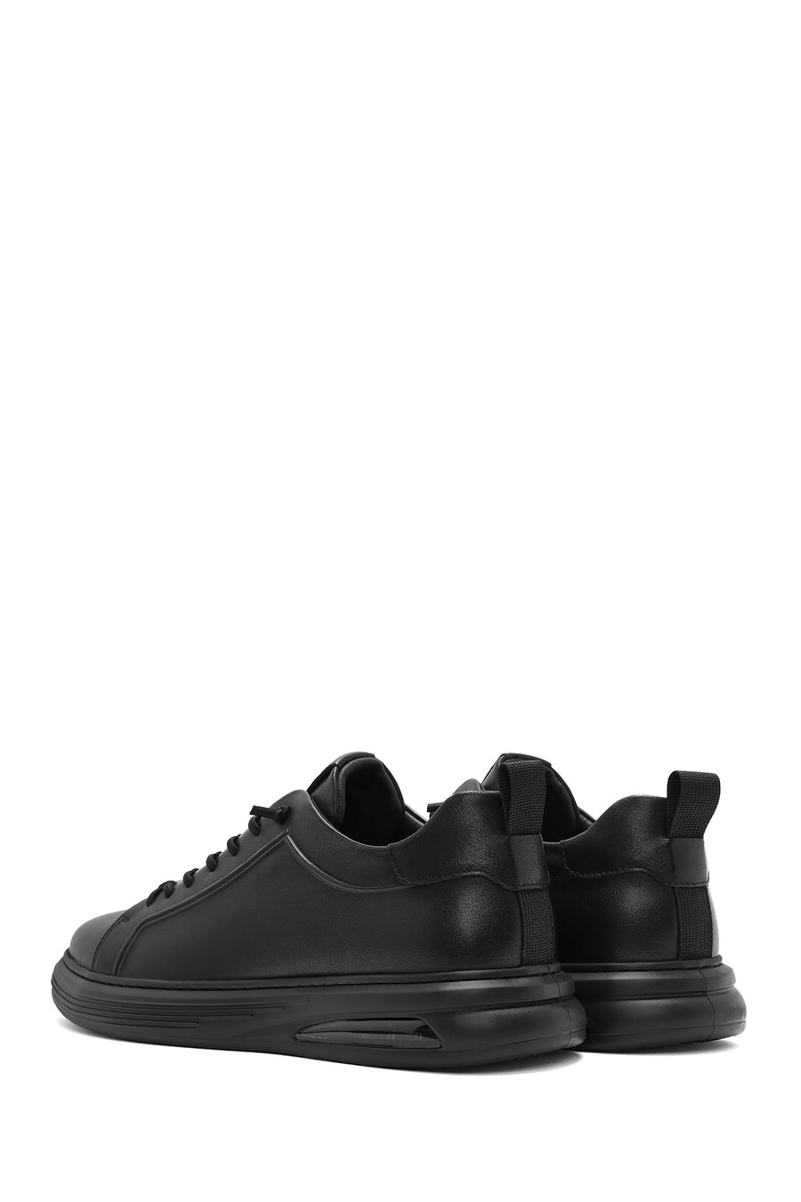 Erkek Siyah Bağcıklı Deri Sneaker