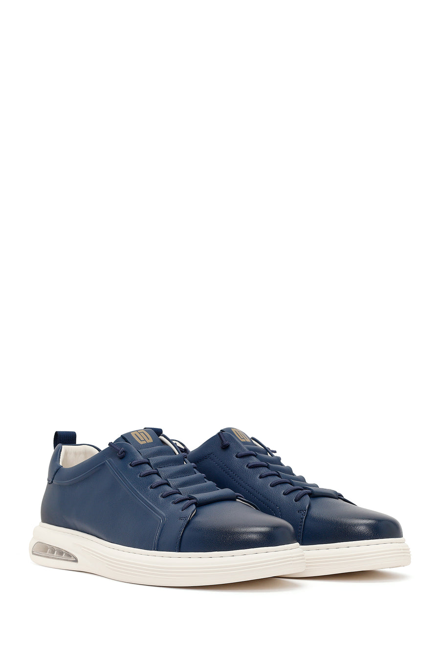 Erkek Lacivert Bağcıklı Deri Sneaker