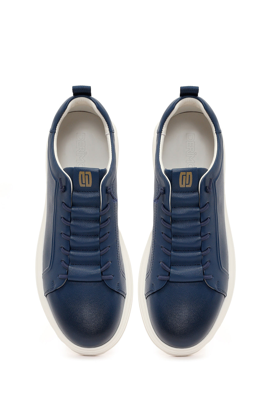 Erkek Lacivert Bağcıklı Deri Sneaker