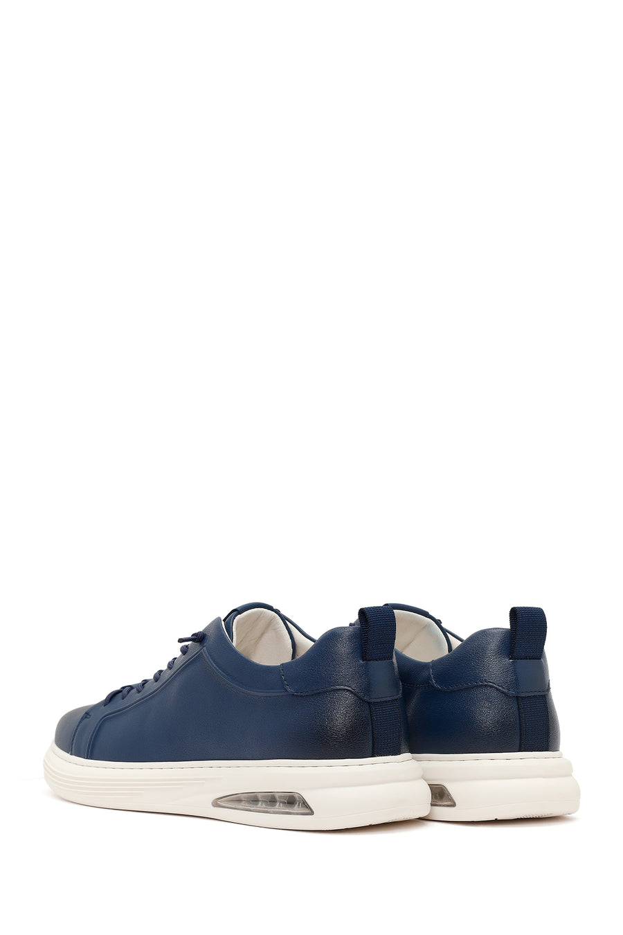 Erkek Lacivert Bağcıklı Deri Sneaker